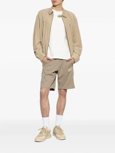 Ea7 Logo-print Drawstring Track Shorts In Brown