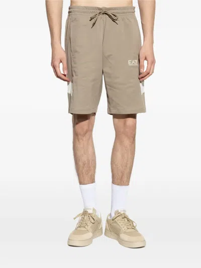 Ea7 Logo-print Drawstring Track Shorts In Brown