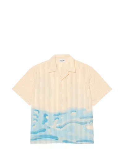 Lacoste Short-sleeve Camp Collar Shirt With Abstract Waves In Neutral
