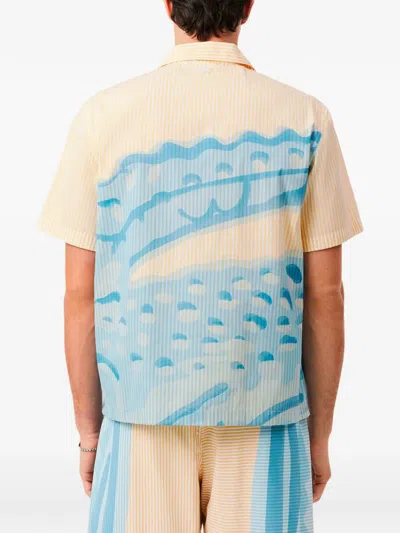 Lacoste Short-sleeve Camp Collar Shirt With Abstract Waves In Neutral