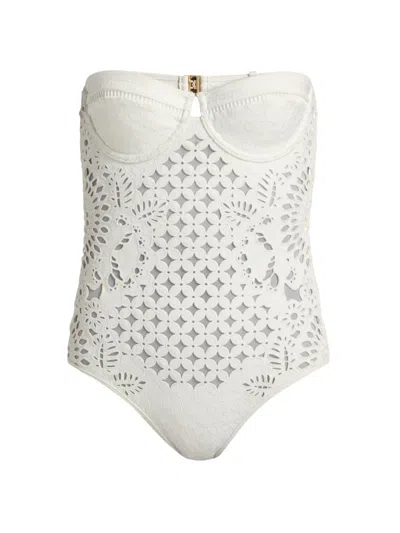 Zimmermann Indra Embroidery One-piece Swimsuit In Ivory In White