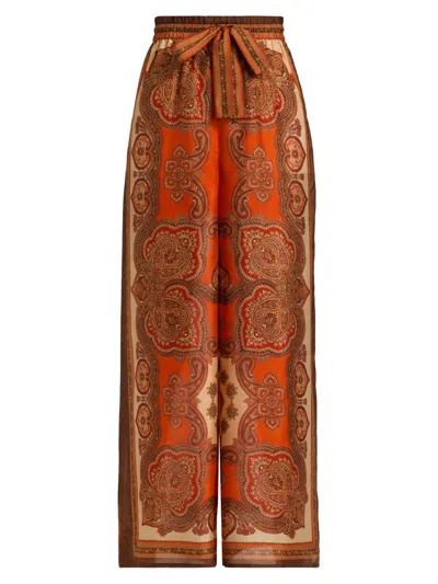 Zimmermann Womens Tangerine Paisley Mahon Relaxed Silk Trousers