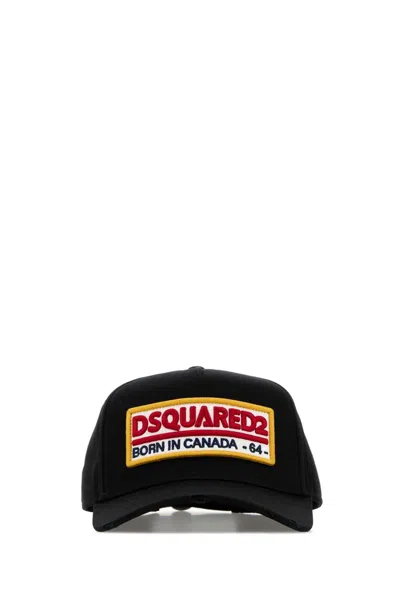 Dsquared2 Black Baseball Cap With Bold Patch And Adjustable Strap In Black