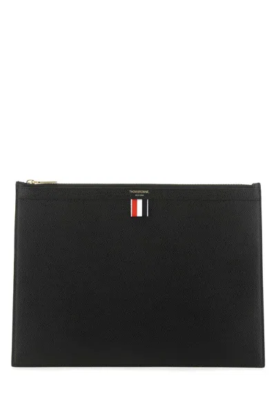 Thom Browne Medium Leather Document Holder In Black