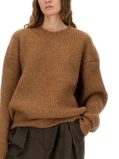 Saint Laurent Cozy Knit Pullover Crew Neck In Brown