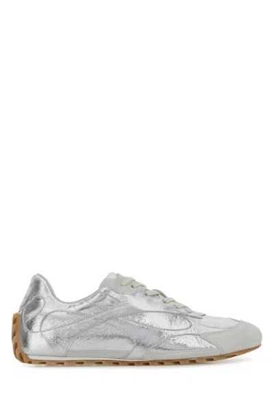 Bottega Veneta Silver Leather Orbit Flash Sneakers In White