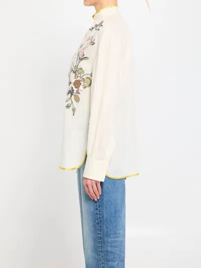 Valentino Garavani Floral Embroidery Shirt Shirt And Blouse Beige In Brown