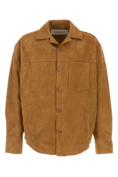 Ami Alexandre Mattiussi Suede Oversize Shirt Long Sleeves Chest Pocket In Brown