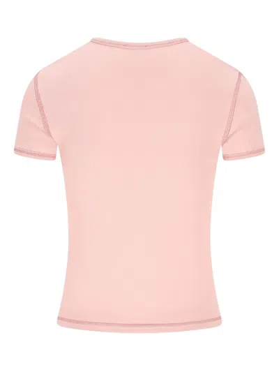 Diesel Women Pink Crew Neck T-shirt With Front Print And Beaded Details In Cotton Woman In Gold
