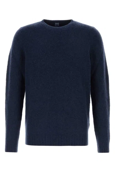 Fedeli Navy Blue Stretch Wool Blend Sweater In Blue