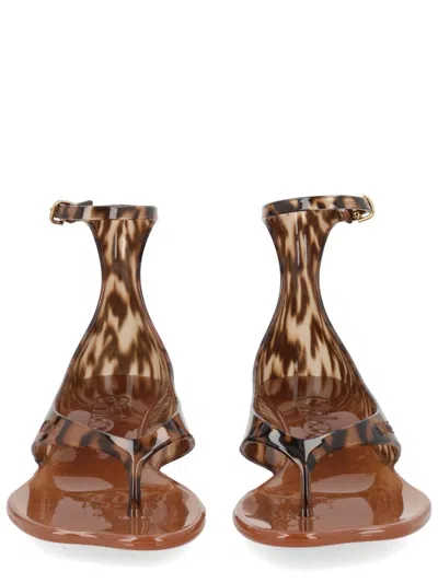 Chloé Jelly Flip-flop Sandals Tropical Print Shell Heel In Brown