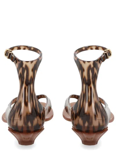 Chloé Jelly Flip-flop Sandals Tropical Print Shell Heel In Brown
