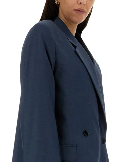 Acne Studios Double-breasted Wool Jacket Flap Pockets In Blue