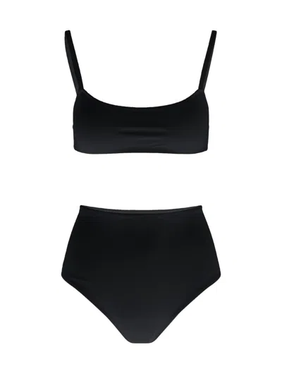 Lido Black Solid Swimwear In Black