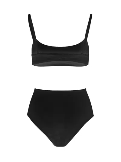 Lido Black Solid Swimwear In Black
