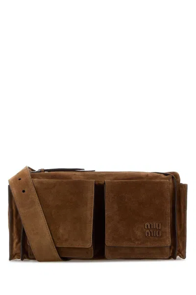 Miu Miu Suede Utilitaire Crossbody Bag Adjustable Strap In Brown