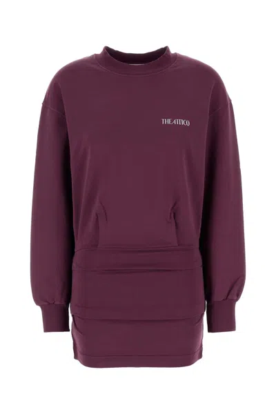 Attico Burgundy Draped Mini Dress With Long Sleeves In Purple