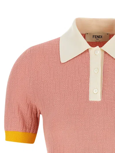 Fendi Women Cotton And Silk Blend Short Dress With All-over Ff Motif In Pink