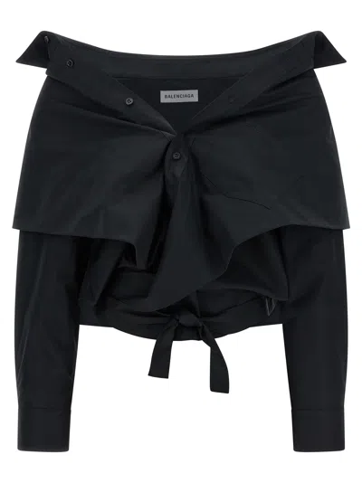 Balenciaga Off Shoulder Crop Shirt Long Sleeves In Black
