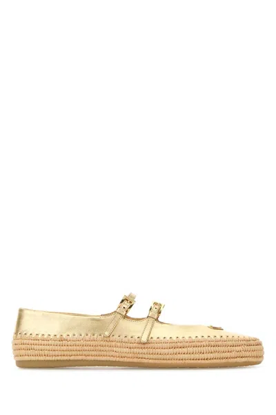 Prada Raffia And Leather Espadrilles Metallic Finish In Multi