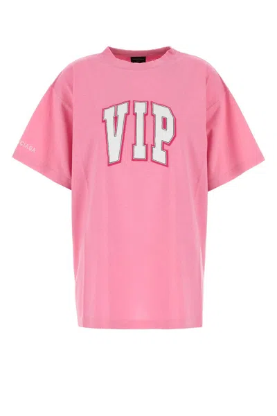 Balenciaga Pink Crewneck Logo T-shirt In Pink