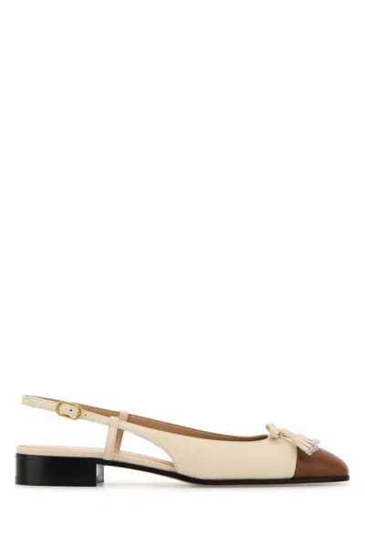 Valentino Valet Du Roi Leather Slingback Ballerina Flat In White