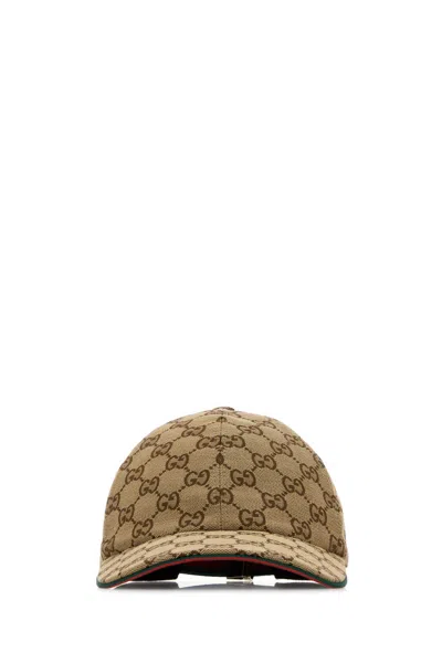 Gucci Women Beige Baseball Hat With Curved Brim And All-over Gg Motif In Fabric Woman In Brown