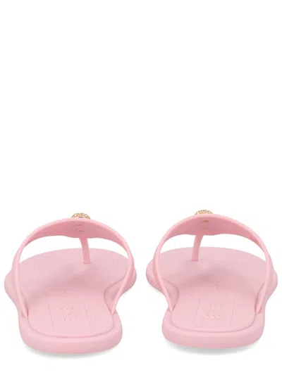 Versace Gianni Ribbon Pink Sandals With Metallic Medusa Head On The Front In Rubber Woman