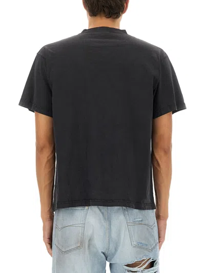 Balenciaga Men Black Crewneck T-shirt With Logo Print On The Front In Cotton Man In Blue