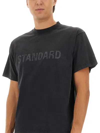 Balenciaga Men Black Crewneck T-shirt With Logo Print On The Front In Cotton Man In Blue