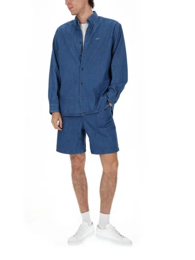 A.p.c. Blue Solid Shorts In Blue