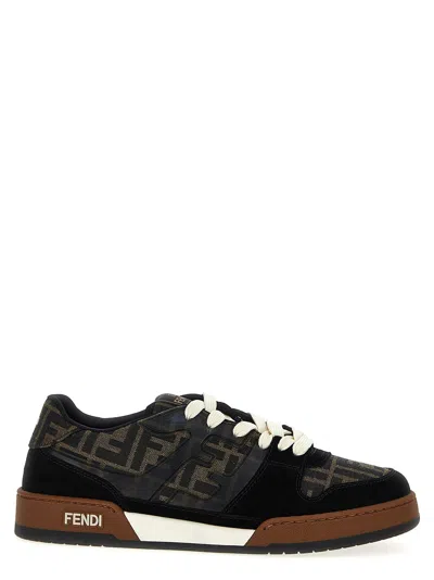 Fendi Match Ff Jacquard Fabric And Suede Sneakers In Black
