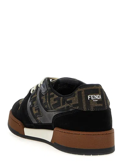 Fendi Match Ff Jacquard Fabric And Suede Sneakers In Black
