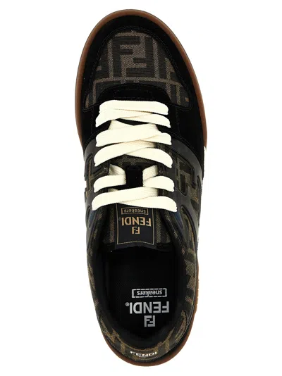 Fendi Match Ff Jacquard Fabric And Suede Sneakers In Black