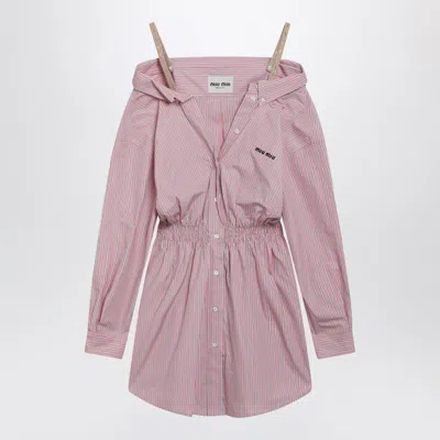 Miu Miu Elasticated Waistband Striped Shirt Mini Dress Clothing In Pink