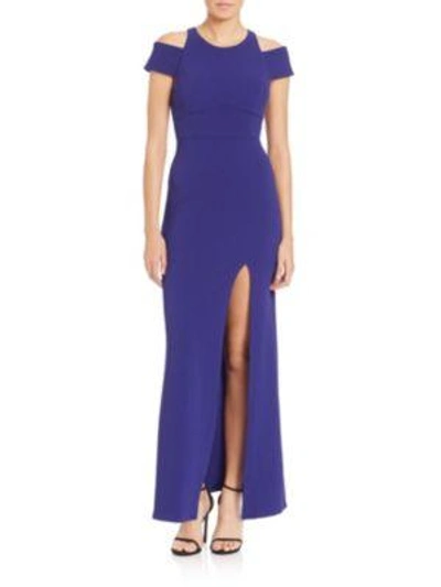 Shop Abs By Allen Schwartz Cold-shoulder Slit Gown In Indigo