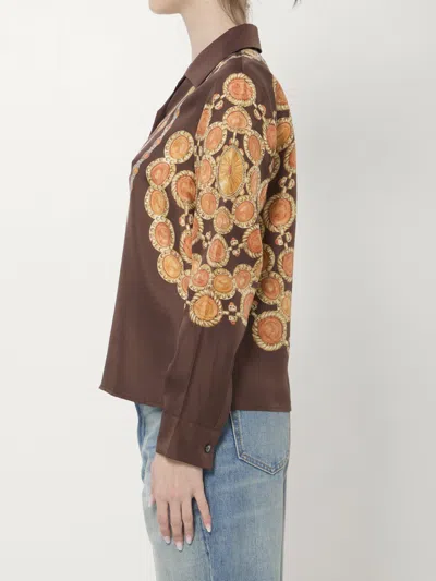 Versace Shirt Printed Shirt Look 62 Brown With Printed Silk Motif For Women