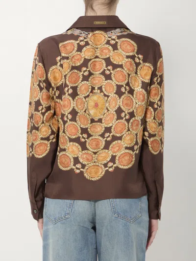 Versace Shirt Printed Shirt Look 62 Brown With Printed Silk Motif For Women