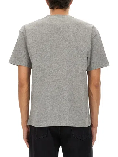 Saint Laurent Grey Crewneck T-shirt With Cassandre Embroidery In Cotton Man In Multi