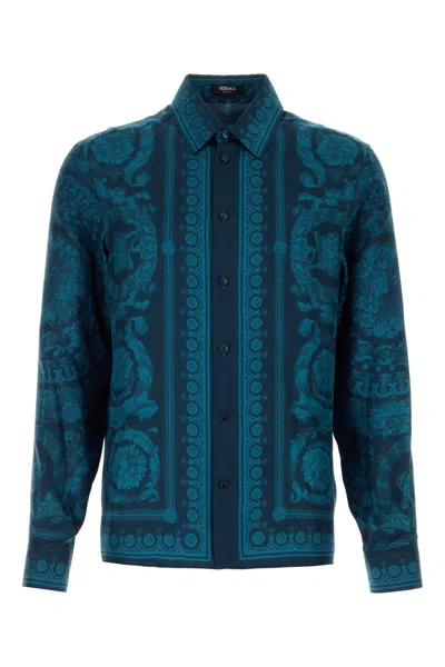 Versace Informal Shirt Silk Twill Fabric Barocco 92 Print Shirts Blue In Blue