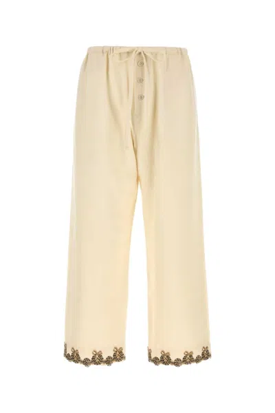 Bode Laurelist Embroidered Wool Casual Pants In Neutral