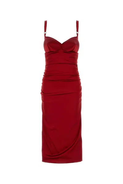 Dolce & Gabbana Women Red Dress With Bustier Design And Ruffled Details In Fabric Woman In Burgundy