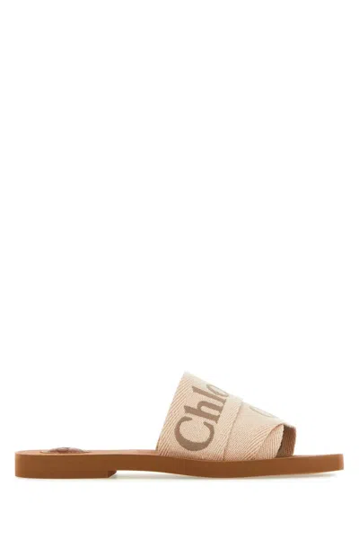 Chloé Woody Linen Flat Sandals In Neutral