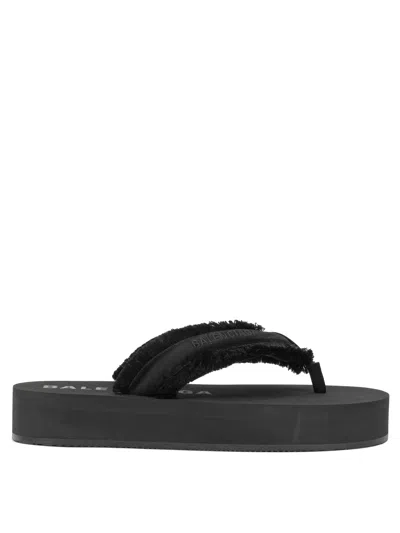 Balenciaga Fringed Strap Logo Embroidered Sandals For Women In Black