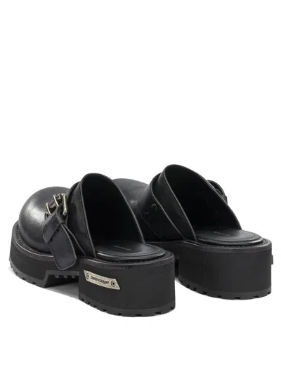 Balenciaga Venom Round Toe Leather Chunky Mules In Black