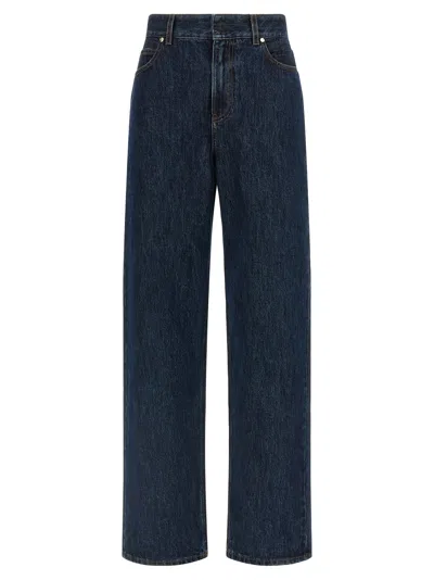 Fendi High-waisted And Straight Leg Five-pocket Jeans Clothing In Blue