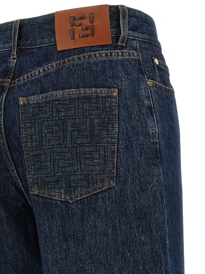 Fendi High-waisted And Straight Leg Five-pocket Jeans Clothing In Blue