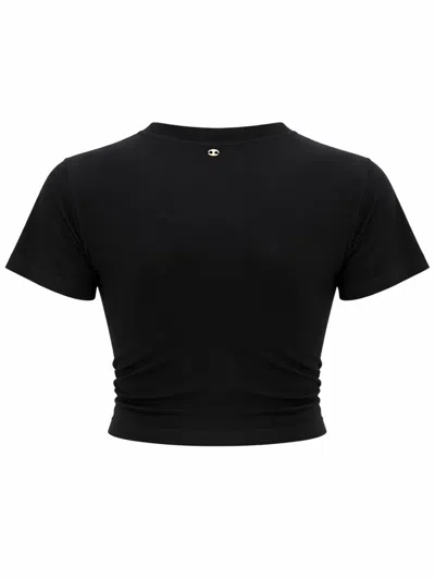 Rabanne Black Cotton Cropped T-shirt With Piercing