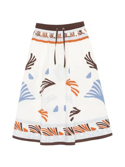 Herno Lightweight White Skirt With Abstract Print And Adjustable Waistband In Multi