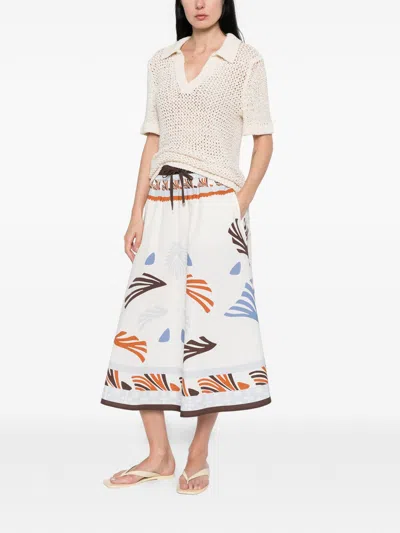 Herno Lightweight White Skirt With Abstract Print And Adjustable Waistband In Multi